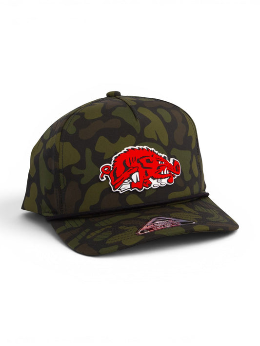 Arkansas Razorbacks Slobbering Hog 3D Duck Camo Rope Hat- Woodland