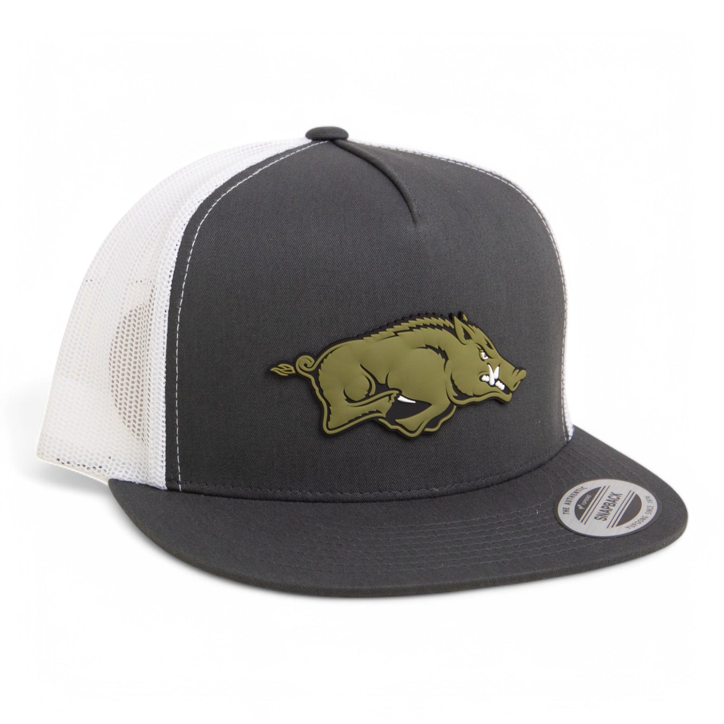 Arkansas Razorbacks Loden Edition 3D YP Snapback Flat Bill Trucker Hat- Charcoal/ White