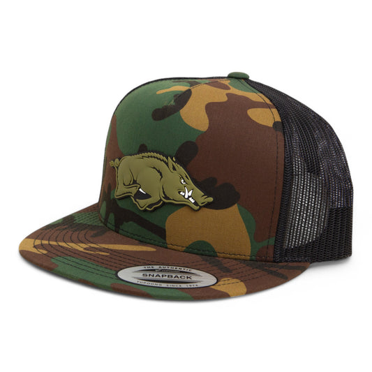 Arkansas Razorbacks Loden Edition 3D YP Snapback Flat Bill Trucker Hat- Army Camo/ Black