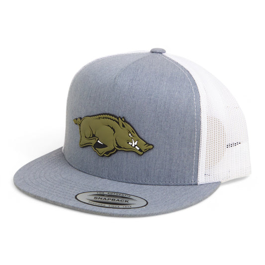 Arkansas Razorbacks Loden Edition 3D YP Snapback Flat Bill Trucker Hat- Heather Grey/ White