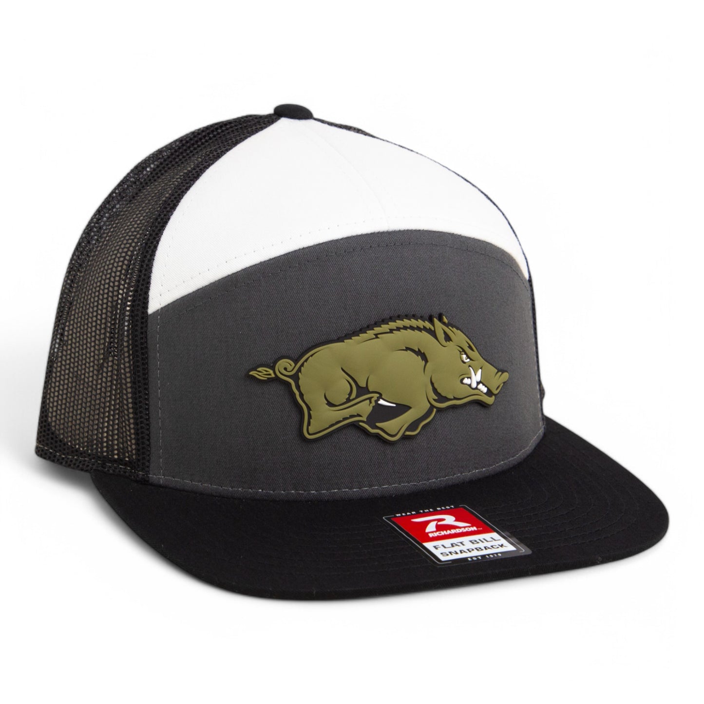 Arkansas Razorbacks Loden Edition 3D Snapback Seven-Panel Flat Bill Trucker Hat- Charcoal/ White/ Black