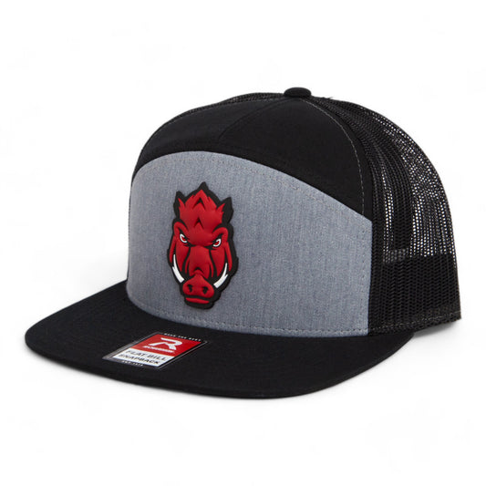 Arkansas Razorbacks Forward Facing Hog 3D Snapback Seven-Panel Flat Bill Trucker Hat- Heather Grey/ Black