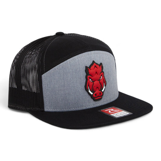 Arkansas Razorbacks Forward Facing Hog 3D Snapback Seven-Panel Flat Bill Trucker Hat- Heather Grey/ Black