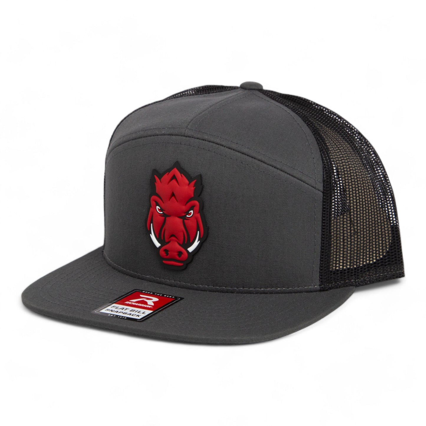 Arkansas Razorbacks Forward Facing Hog 3D Snapback Seven-Panel Flat Bill Trucker Hat- Charcoal/ Black