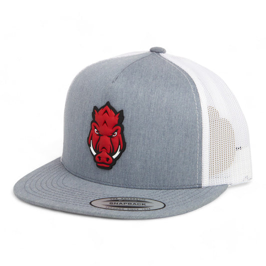 Arkansas Razorbacks Forward Facing Hog 3D YP Snapback Flat Bill Trucker Hat- Heather Grey/ White