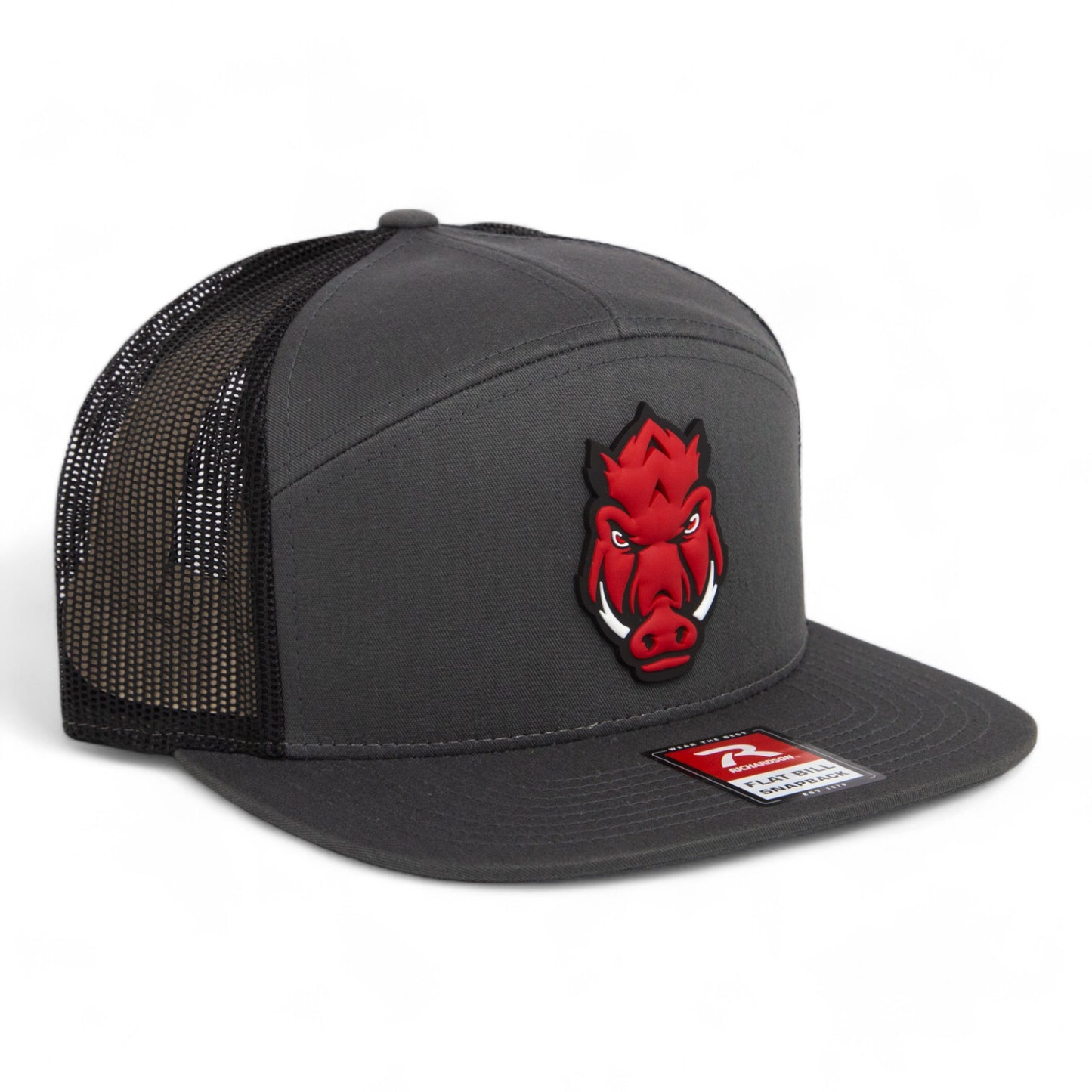 Arkansas Razorbacks Forward Facing Hog 3D Snapback Seven-Panel Flat Bill Trucker Hat- Charcoal/ Black