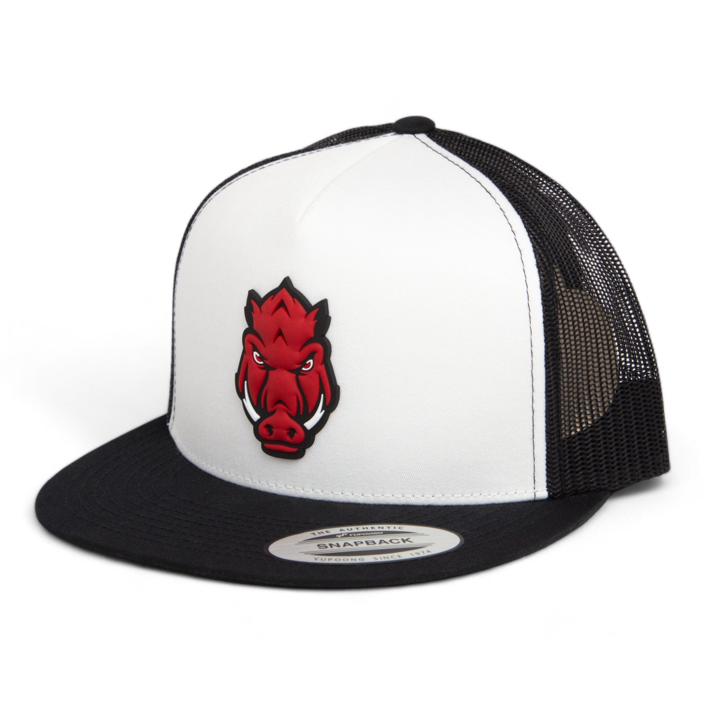 Arkansas Razorbacks Forward Facing Hog 3D YP Snapback Flat Bill Trucker Hat- White/ Black