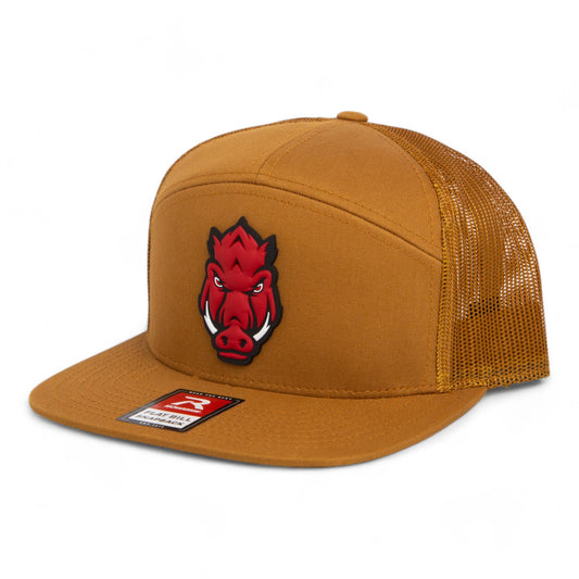 Arkansas Razorbacks Forward Facing Hog 3D Snapback Seven-Panel Flat Bill Trucker Hat- Caramel