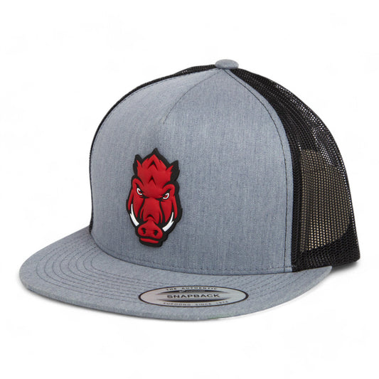 Arkansas Razorbacks Forward Facing Hog 3D YP Snapback Flat Bill Trucker Hat- Heather Grey/ Black