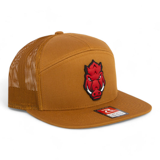 Arkansas Razorbacks Forward Facing Hog 3D Snapback Seven-Panel Flat Bill Trucker Hat- Caramel