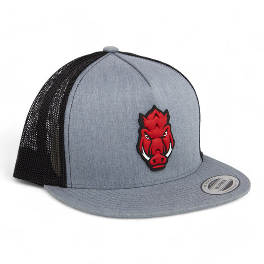 Arkansas Razorbacks Forward Facing Hog 3D YP Snapback Flat Bill Trucker Hat- Heather Grey/ Black