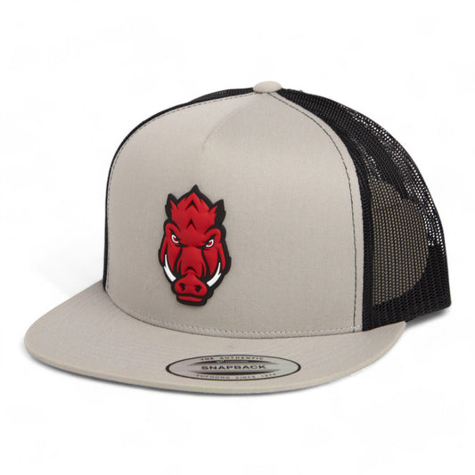 Arkansas Razorbacks Forward Facing Hog 3D YP Snapback Flat Bill Trucker Hat- Silver/ Black