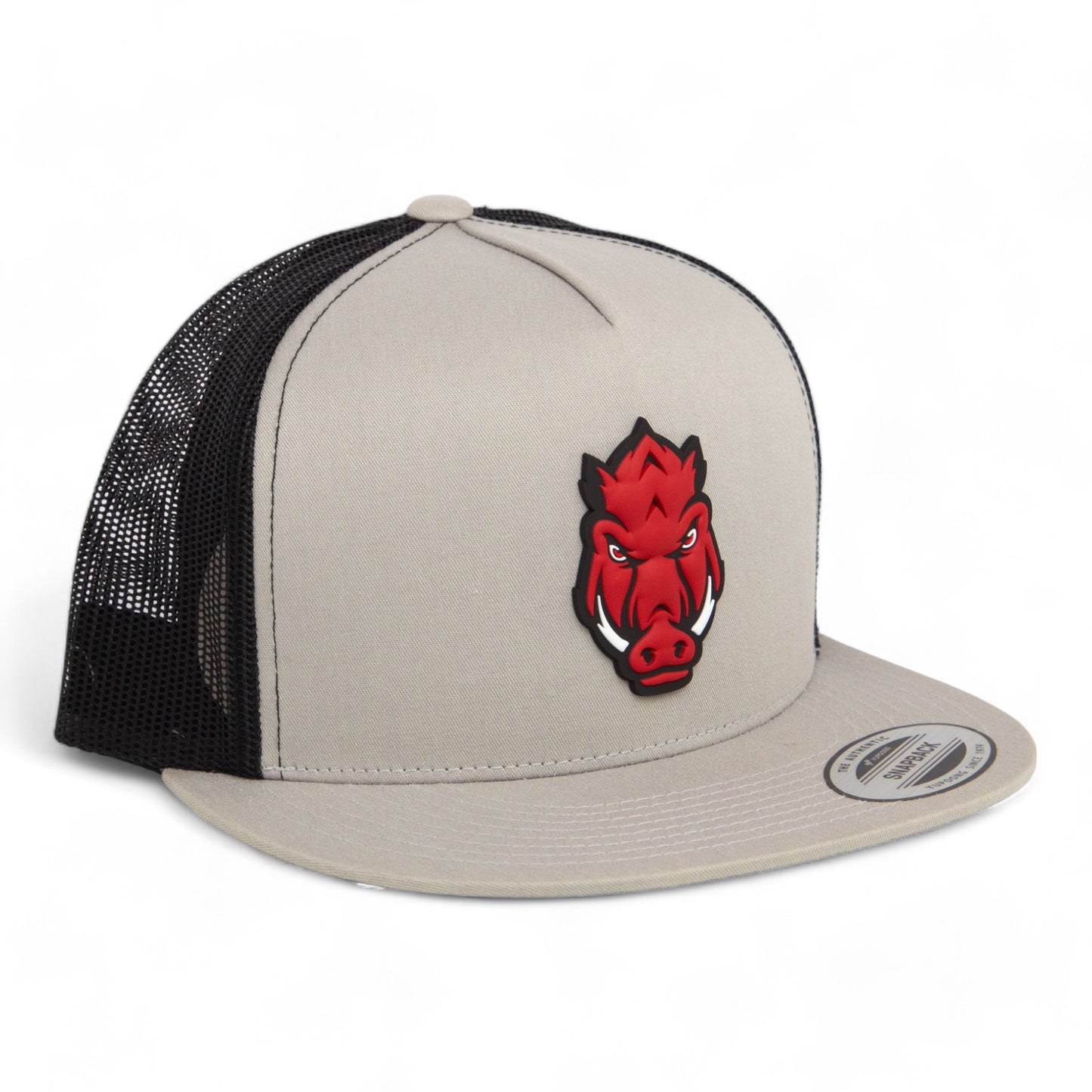 Arkansas Razorbacks Forward Facing Hog 3D YP Snapback Flat Bill Trucker Hat- Silver/ Black