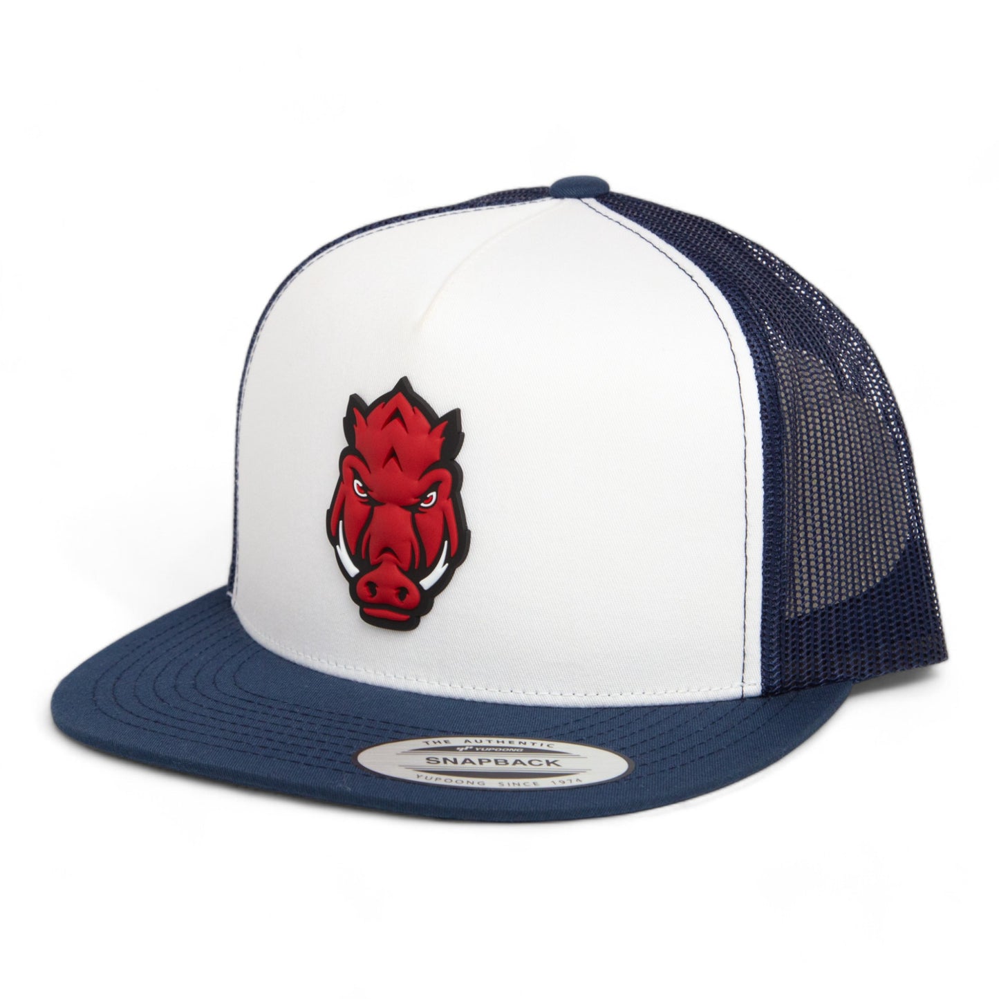 Arkansas Razorbacks Forward Facing Hog 3D YP Snapback Flat Bill Trucker Hat- White/ Navy