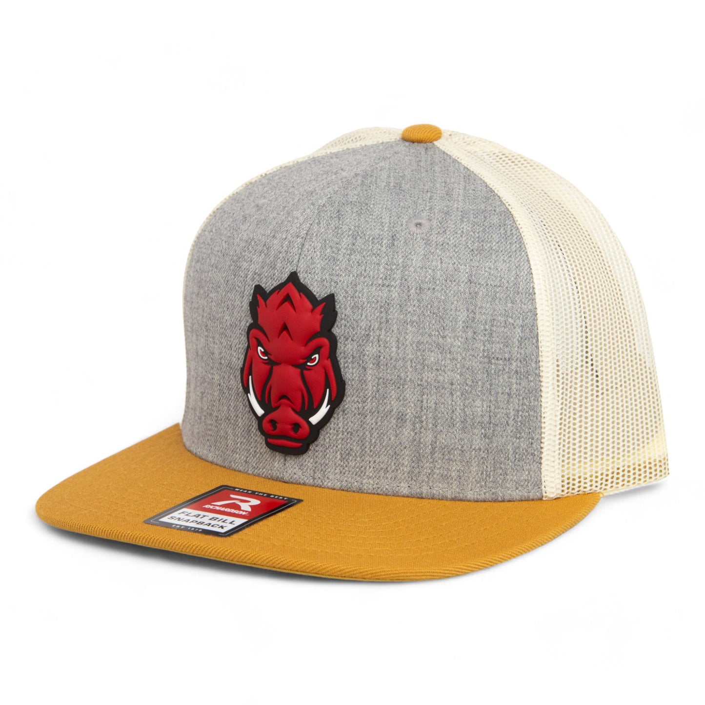 Arkansas Razorbacks Forward Facing Hog 3D Wool Blend Flat Bill Hat- Heather Grey/ Birch/ Biscuit