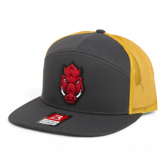 Arkansas Razorbacks Forward Facing Hog 3D Snapback Seven-Panel Flat Bill Trucker Hat- Charcoal/ Gold