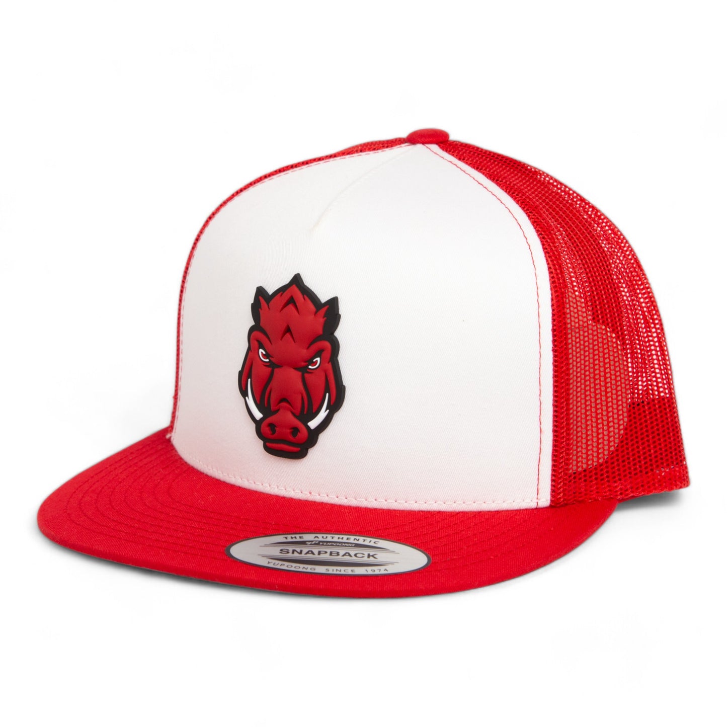 Arkansas Razorbacks Forward Facing Hog 3D YP Snapback Flat Bill Trucker Hat- White/ Red