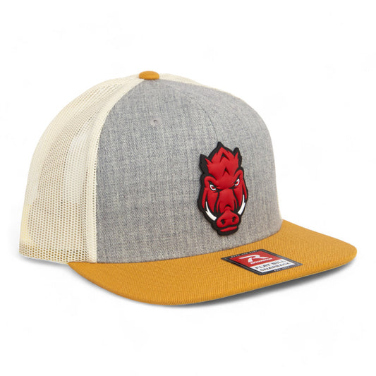 Arkansas Razorbacks Forward Facing Hog 3D Wool Blend Flat Bill Hat- Heather Grey/ Birch/ Biscuit