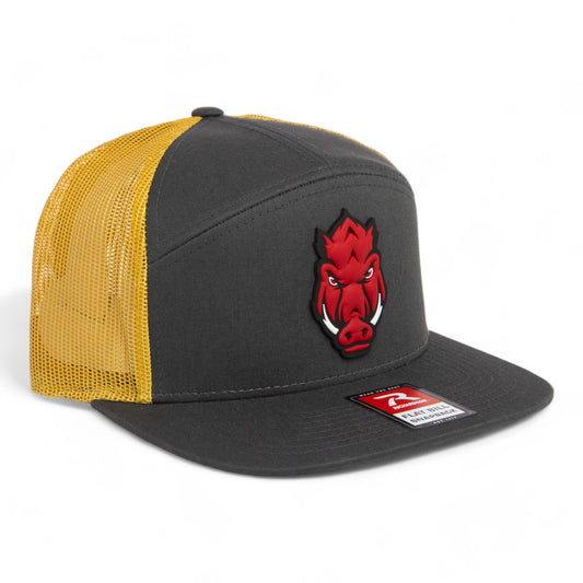 Arkansas Razorbacks Forward Facing Hog 3D Snapback Seven-Panel Flat Bill Trucker Hat- Charcoal/ Gold