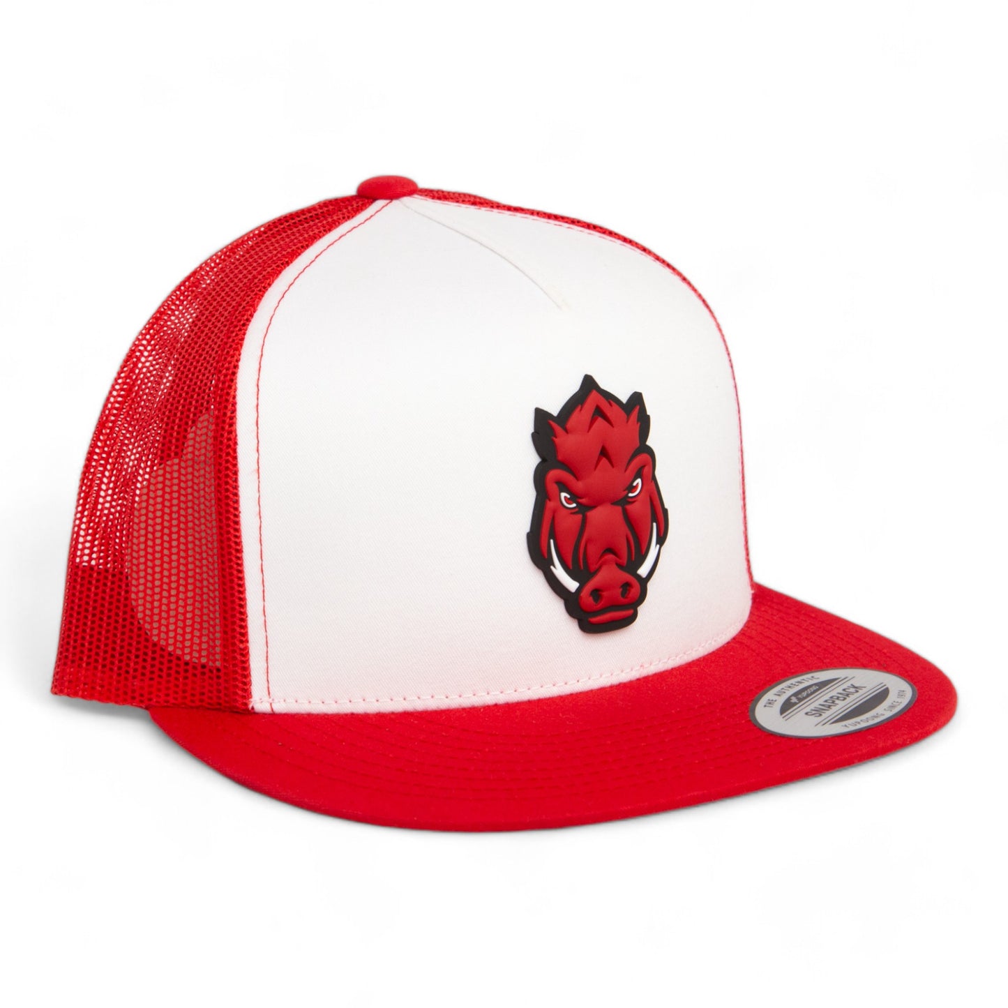 Arkansas Razorbacks Forward Facing Hog 3D YP Snapback Flat Bill Trucker Hat- White/ Red