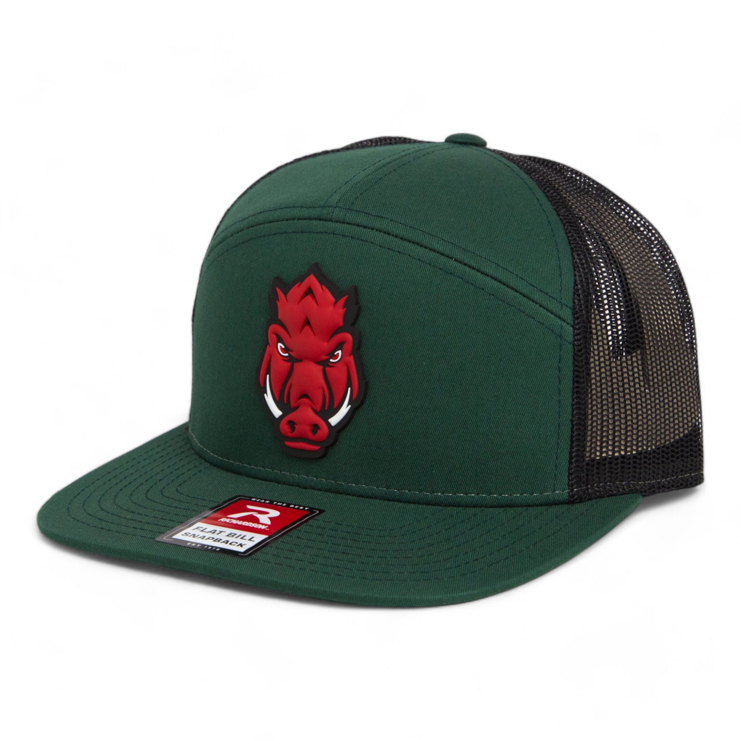 Arkansas Razorbacks Forward Facing Hog 3D Snapback Seven-Panel Flat Bill Trucker Hat- Dark Green/ Black