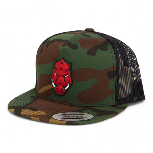 Arkansas Razorbacks Forward Facing Hog 3D YP Snapback Flat Bill Trucker Hat- Army Camo/ Black