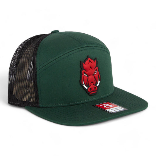 Arkansas Razorbacks Forward Facing Hog 3D Snapback Seven-Panel Flat Bill Trucker Hat- Dark Green/ Black