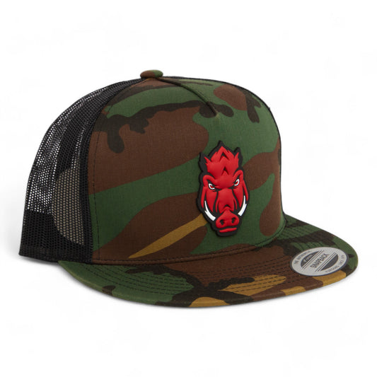 Arkansas Razorbacks Forward Facing Hog 3D YP Snapback Flat Bill Trucker Hat- Army Camo/ Black