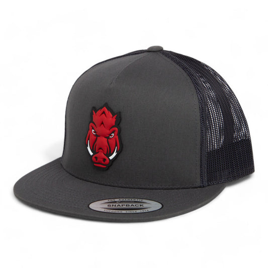 Arkansas Razorbacks Forward Facing Hog 3D YP Snapback Flat Bill Trucker Hat- Charcoal/ Black