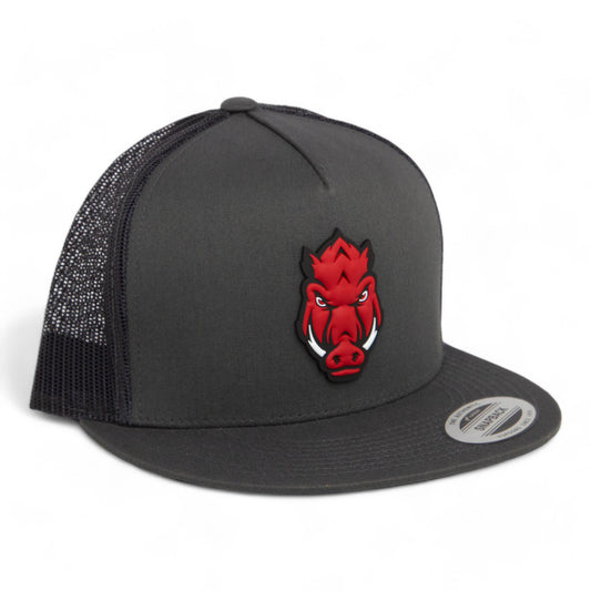 Arkansas Razorbacks Forward Facing Hog 3D YP Snapback Flat Bill Trucker Hat- Charcoal/ Black