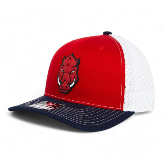 Arkansas Razorbacks Forward Facing Hog 3D Snapback Trucker Hat- Red/ White/ Navy