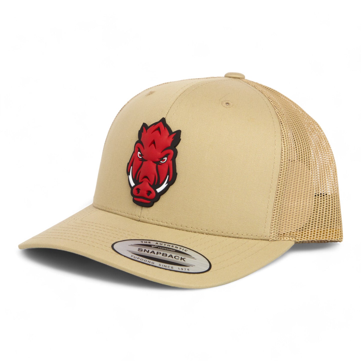 Arkansas Razorbacks Forward Facing Hog 3D YP Snapback Trucker Hat- Tan