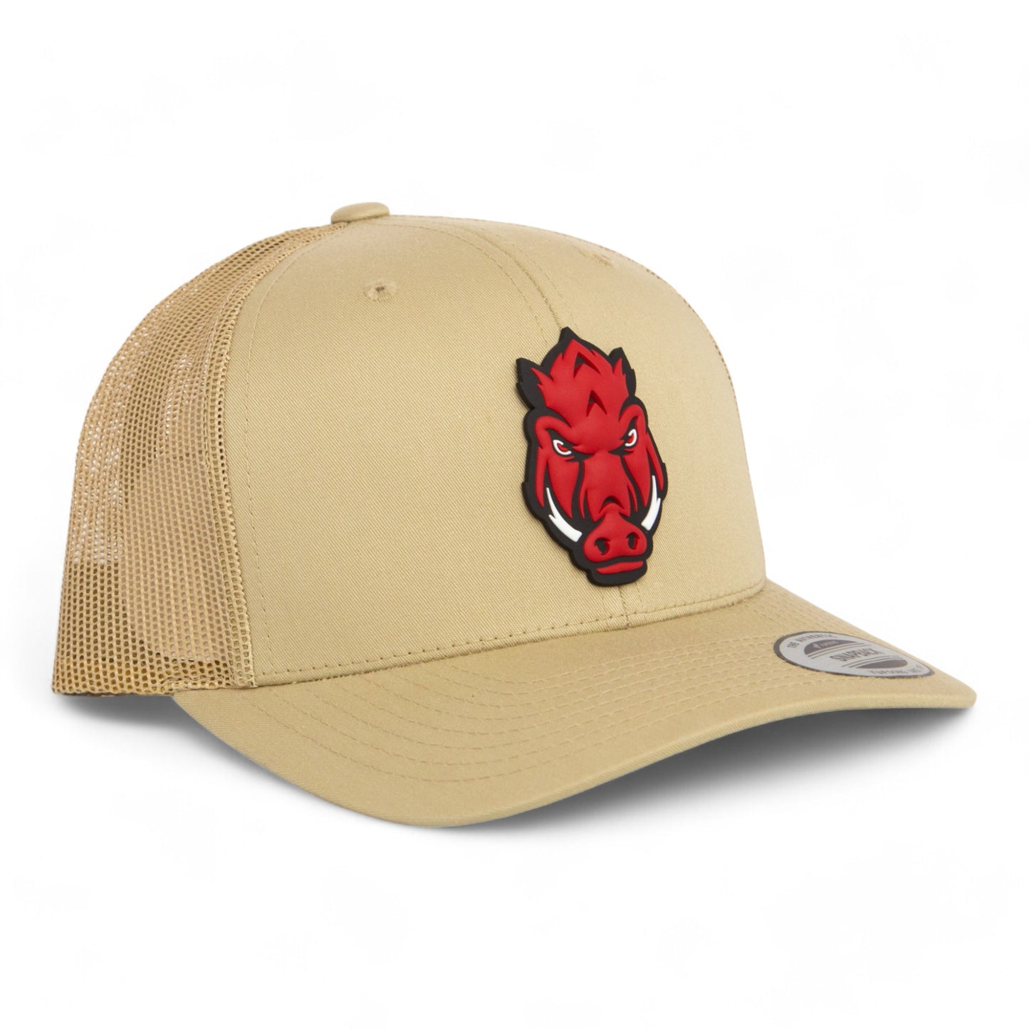 Arkansas Razorbacks Forward Facing Hog 3D YP Snapback Trucker Hat- Tan