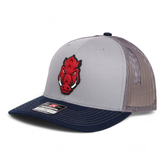 Arkansas Razorbacks Forward Facing Hog 3D Snapback Trucker Hat- Grey/ Charcoal/ Navy