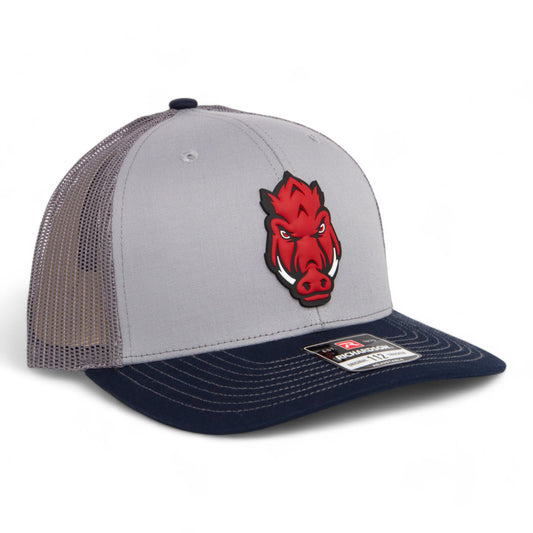 Arkansas Razorbacks Forward Facing Hog 3D Snapback Trucker Hat- Grey/ Charcoal/ Navy