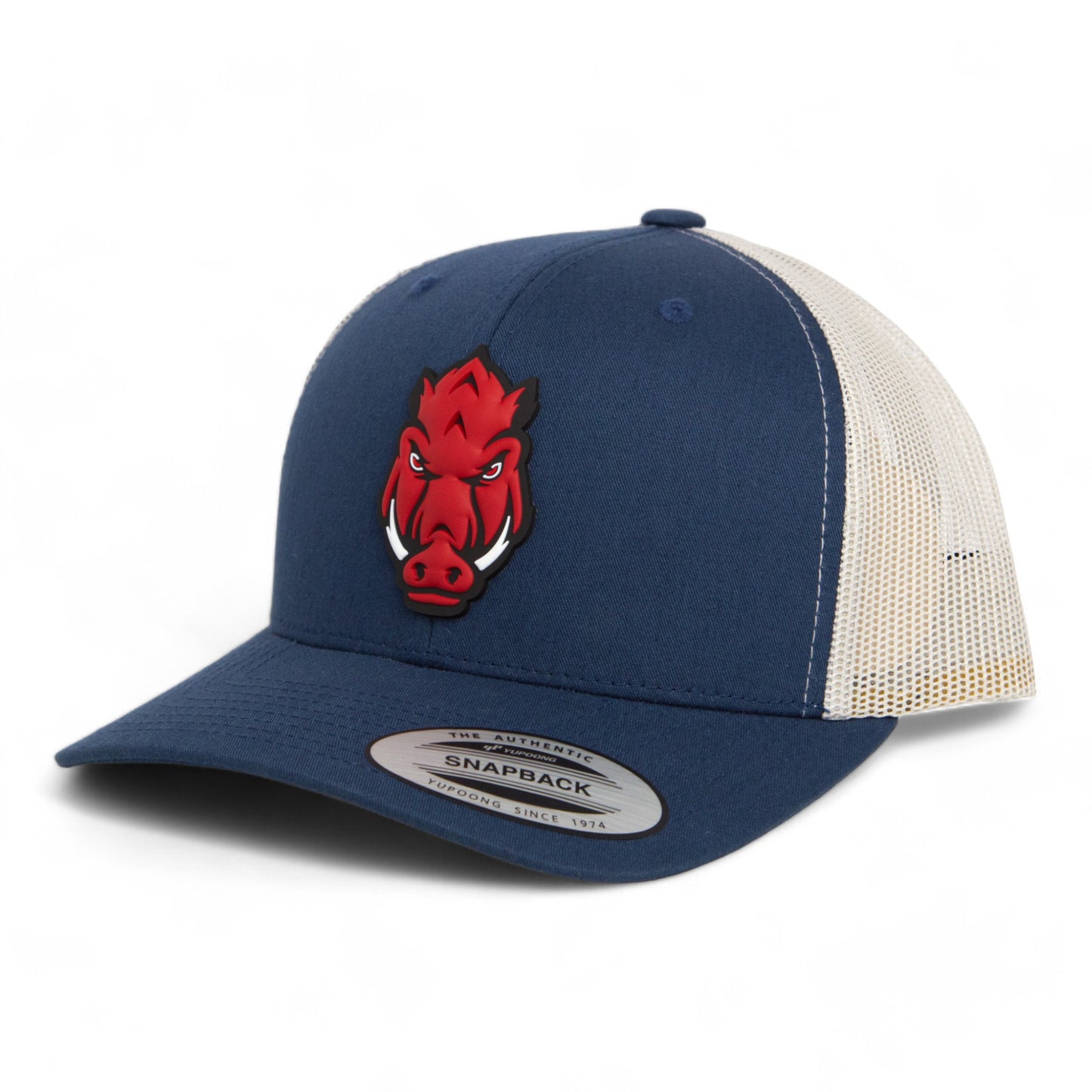 Arkansas Razorbacks Forward Facing Hog 3D YP Snapback Trucker Hat- Navy/ Silver