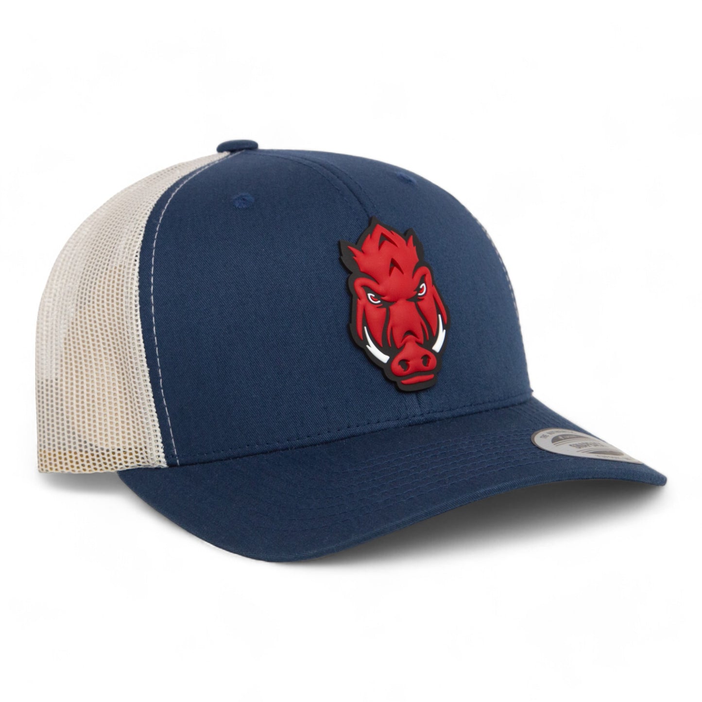 Arkansas Razorbacks Forward Facing Hog 3D YP Snapback Trucker Hat- Navy/ Silver