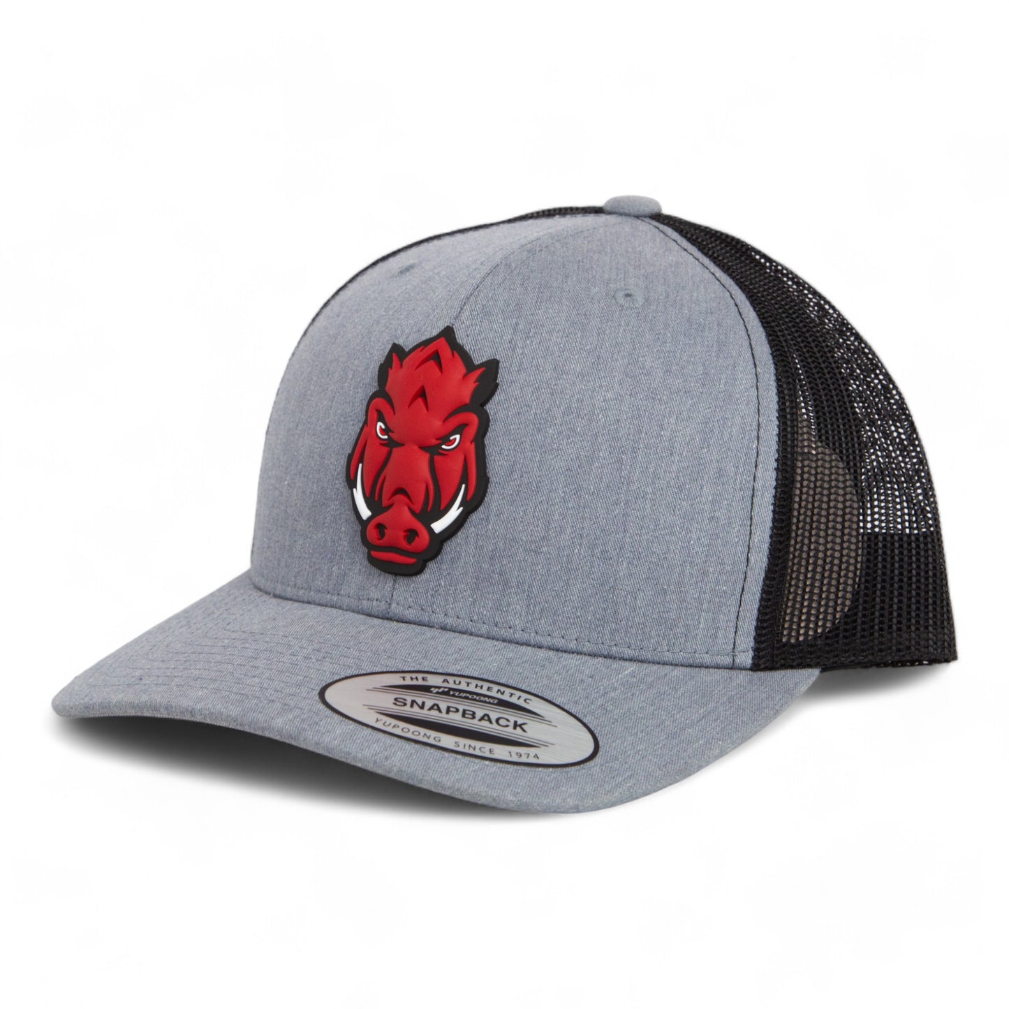 Arkansas Razorbacks Forward Facing Hog 3D YP Snapback Trucker Hat- Heather Grey/ Black