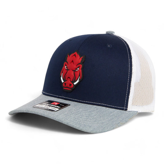 Arkansas Razorbacks Forward Facing Hog 3D Snapback Trucker Hat- Navy/ White/ Heather Grey