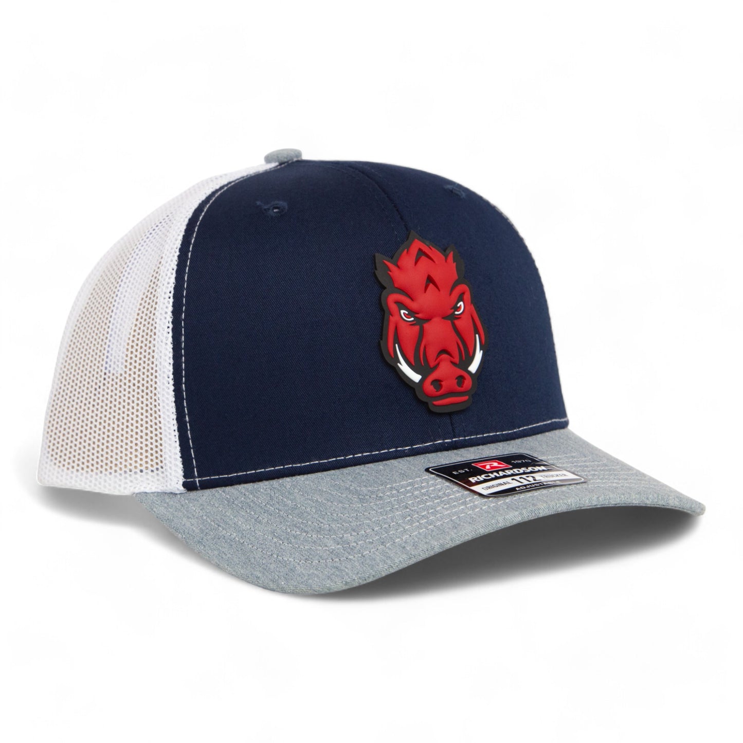 Arkansas Razorbacks Forward Facing Hog 3D Snapback Trucker Hat- Navy/ White/ Heather Grey