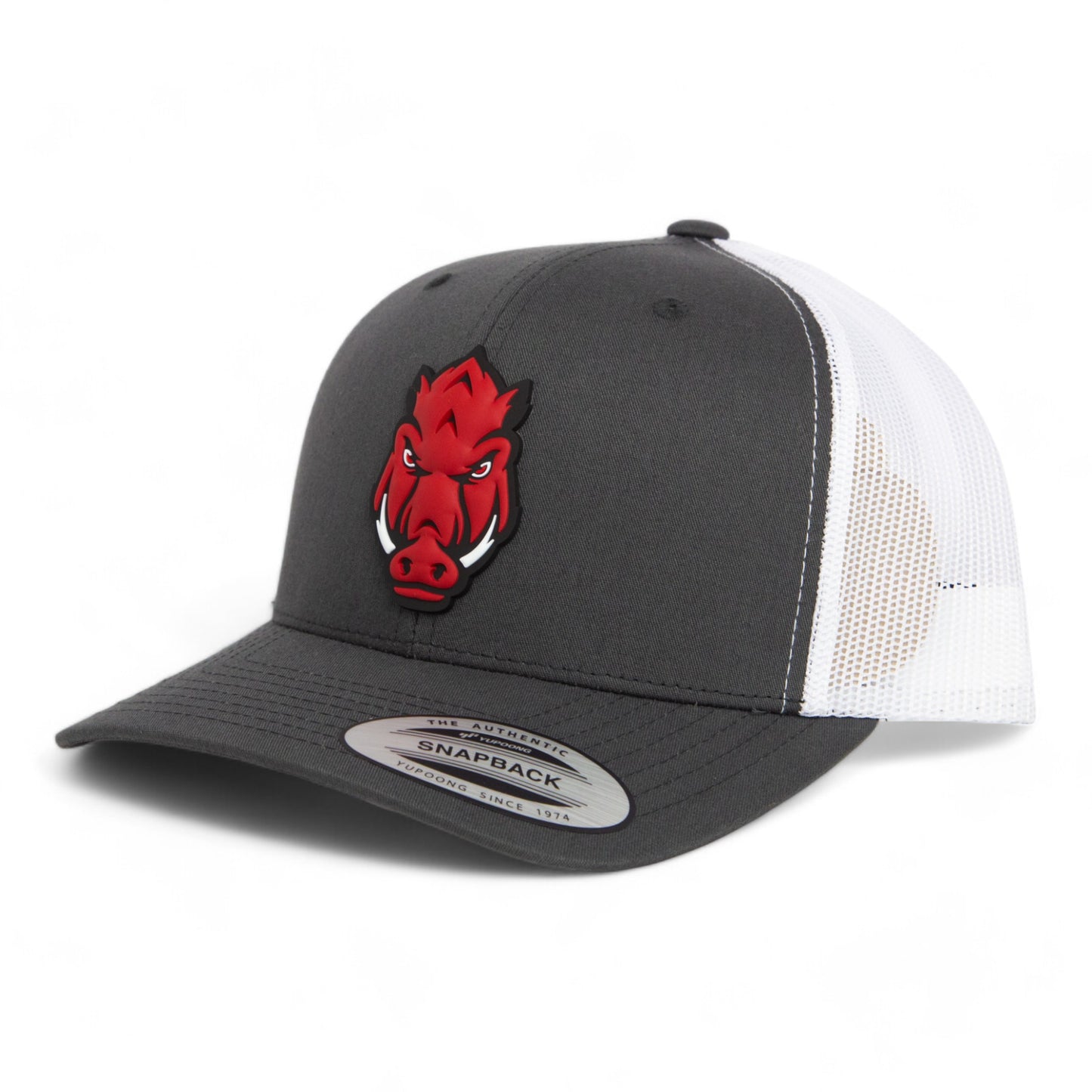 Arkansas Razorbacks Forward Facing Hog 3D YP Snapback Trucker Hat- Charcoal/ White