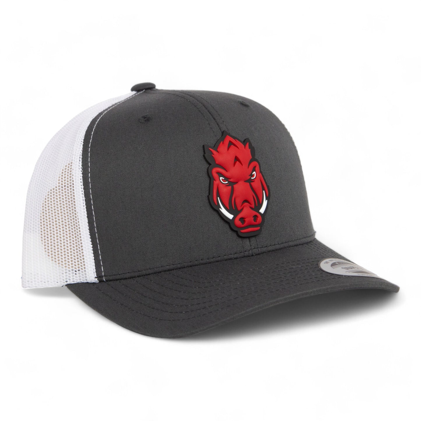 Arkansas Razorbacks Forward Facing Hog 3D YP Snapback Trucker Hat- Charcoal/ White