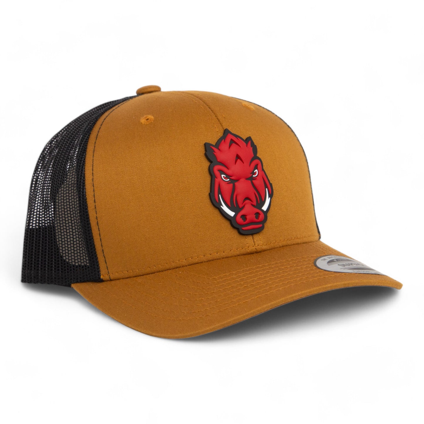 Arkansas Razorbacks Forward Facing Hog 3D YP Snapback Trucker Hat- Caramel/ Black