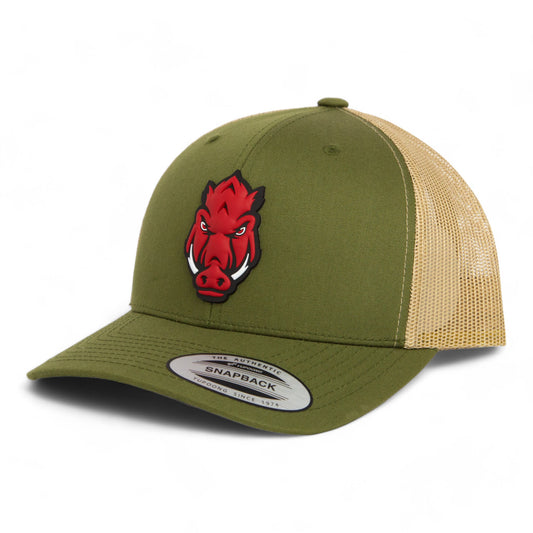 Arkansas Razorbacks Forward Facing Hog 3D YP Snapback Trucker Hat- Moss/ Tan