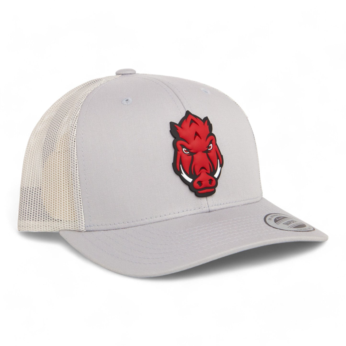 Arkansas Razorbacks Forward Facing Hog 3D YP Snapback Trucker Hat- Silver