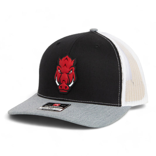 Arkansas Razorbacks Forward Facing Hog 3D Snapback Trucker Hat- Black/ White/ Heather Grey