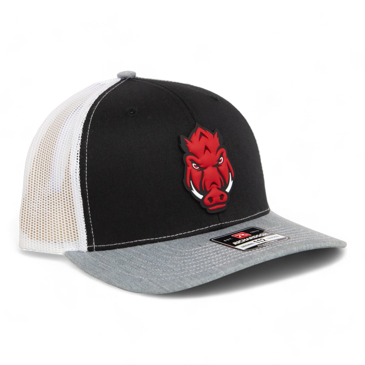 Arkansas Razorbacks Forward Facing Hog 3D Snapback Trucker Hat- Black/ White/ Heather Grey