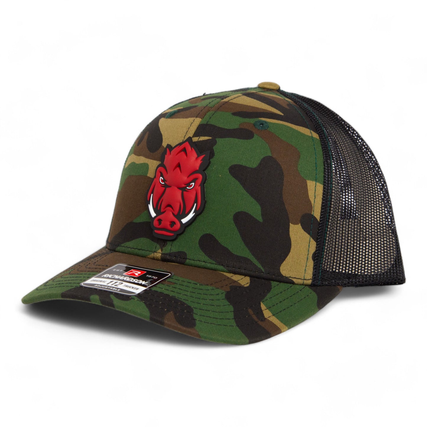 Arkansas Razorbacks Forward Facing Hog 3D Snapback Trucker Hat- Army Camo/ Black