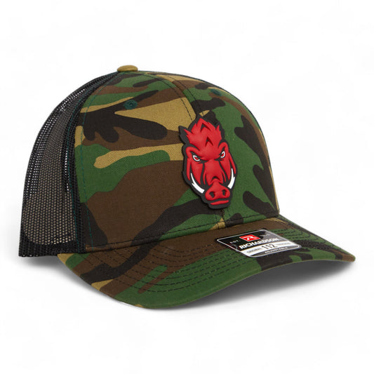 Arkansas Razorbacks Forward Facing Hog 3D Snapback Trucker Hat- Army Camo/ Black