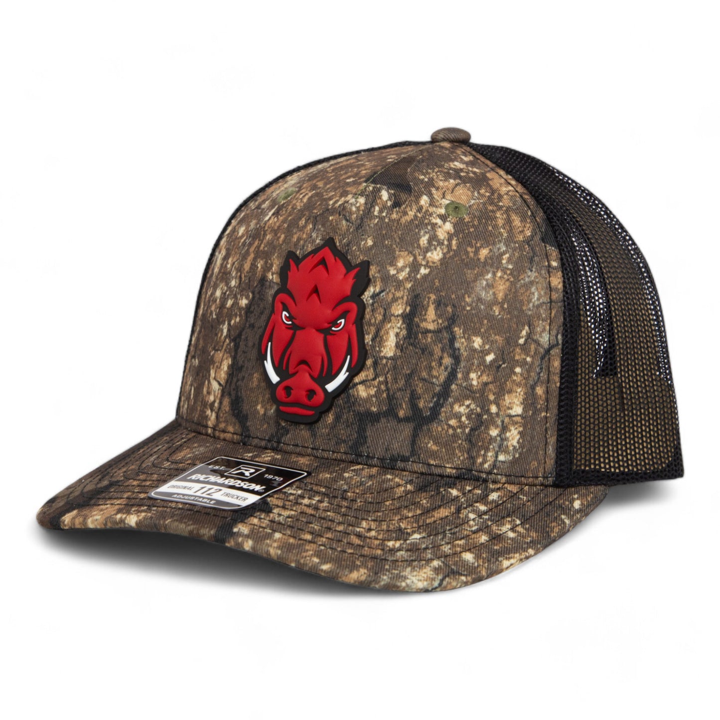 Arkansas Razorbacks Forward Facing Hog 3D Snapback Trucker Hat- Realtree Timber/ Black